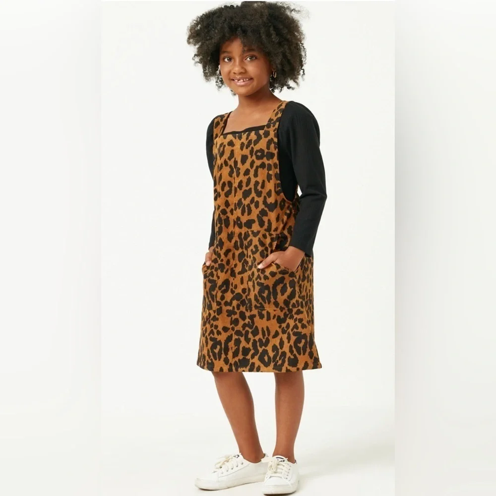 Hayden Girls Corduroy Leopard Overall Dress Size L (age 11/12)